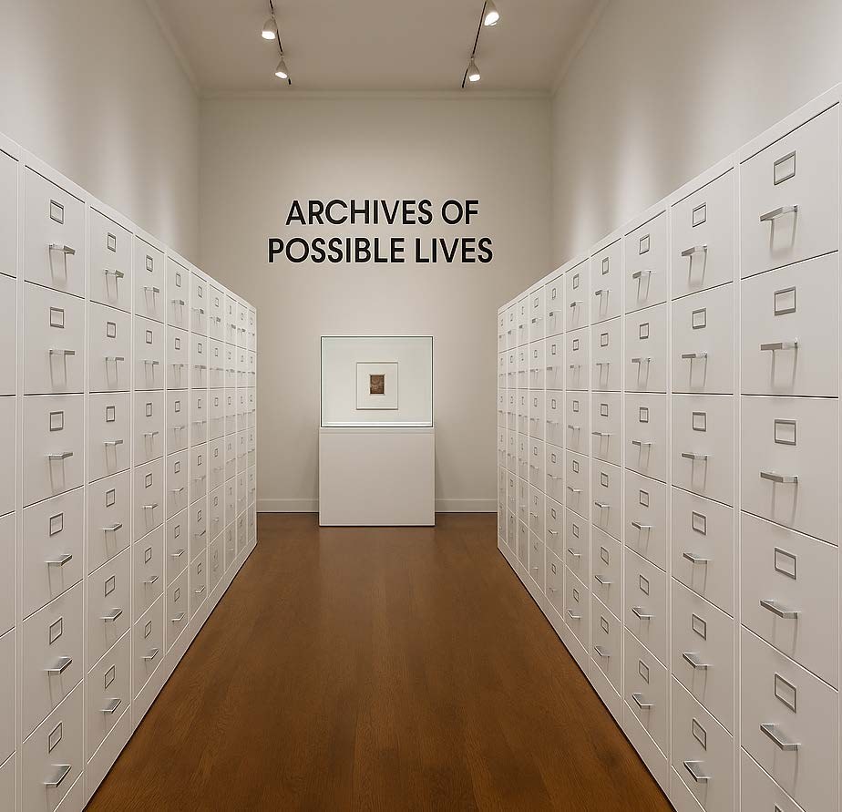 Florian Mehnert, Archives of Possible Lives installation with archive cabinets