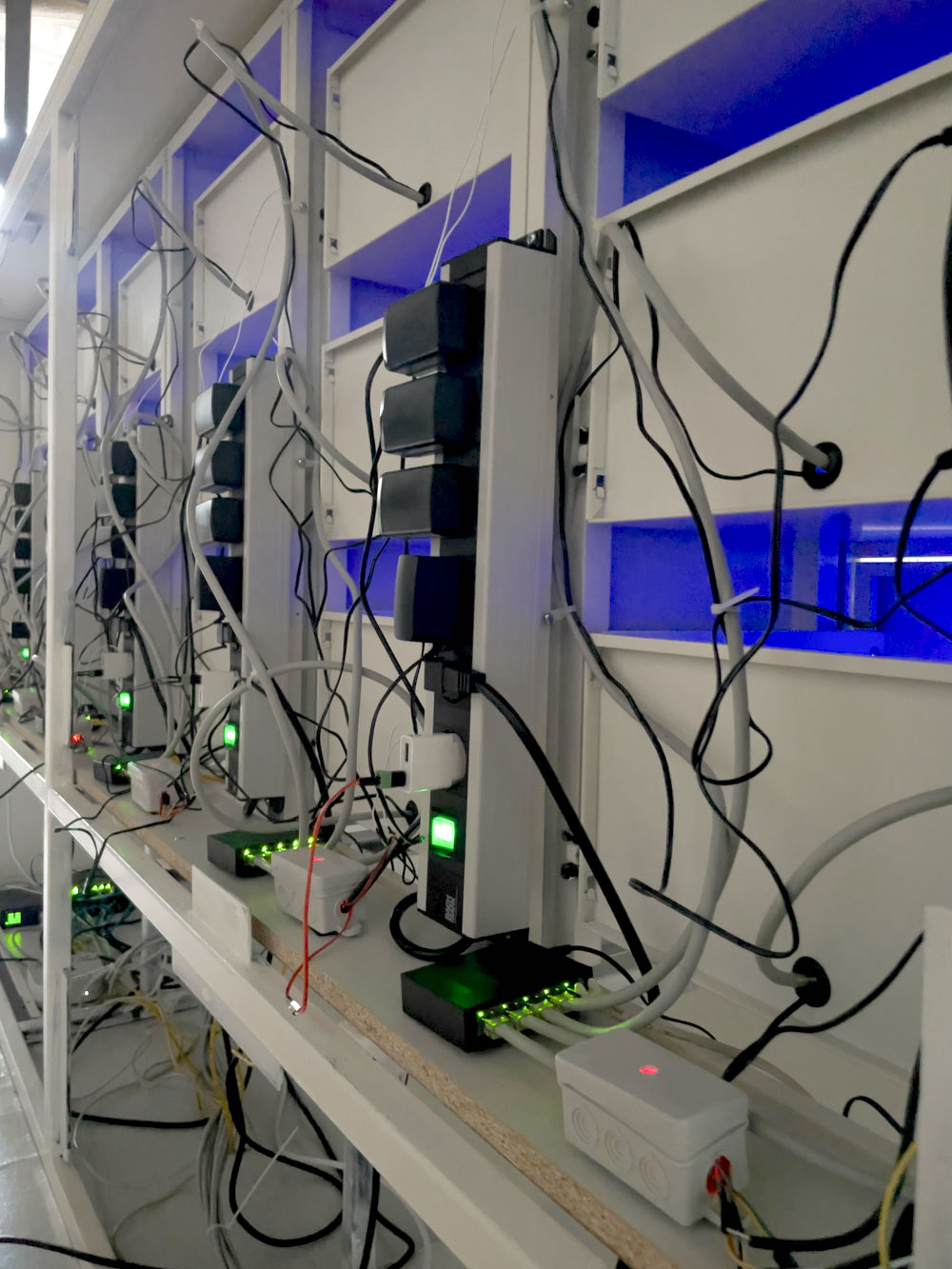 Rear view of the archive cabinets with networked technology and blue light