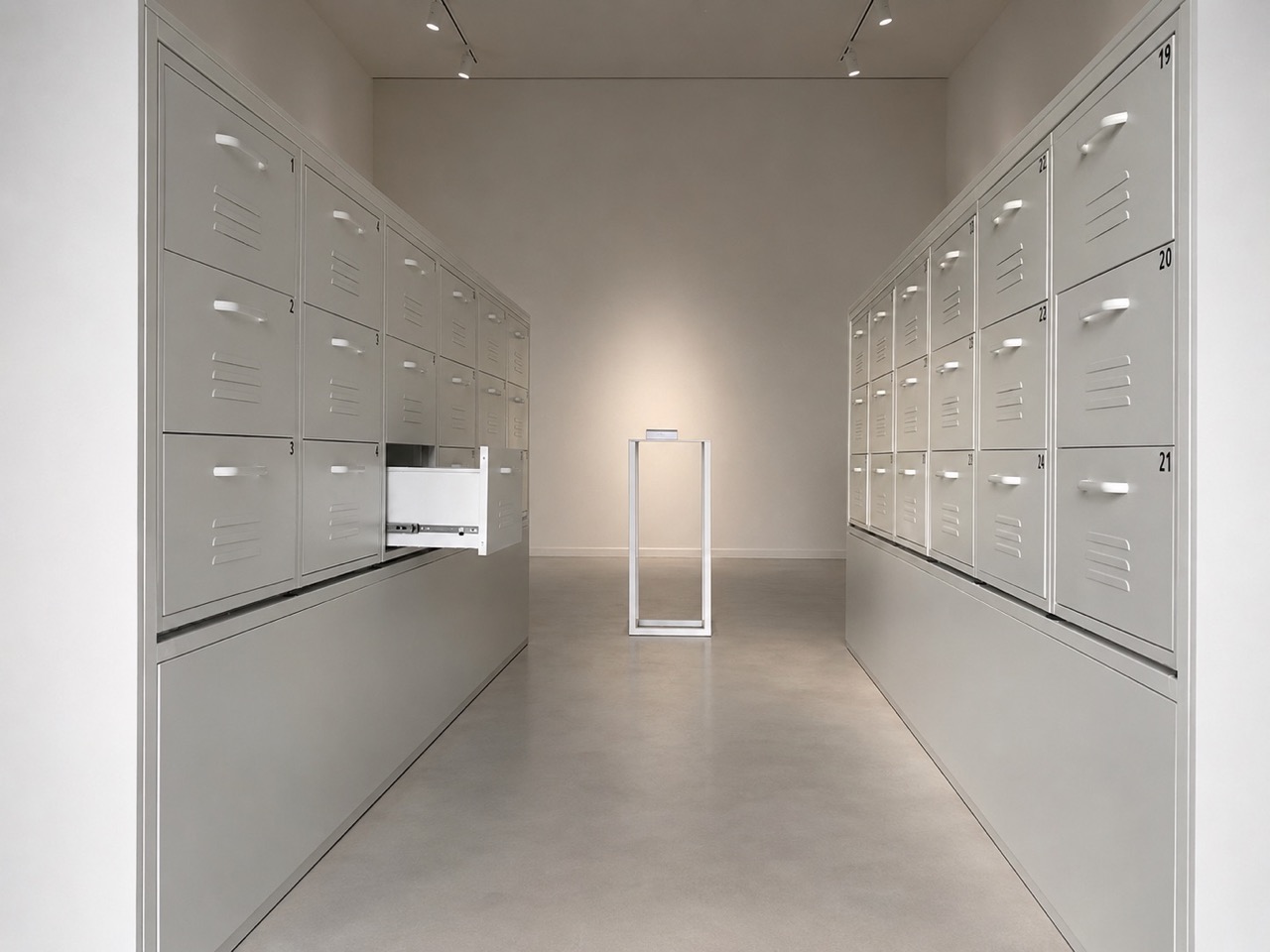 Visitor opening a drawer in Archive of Possible Lives