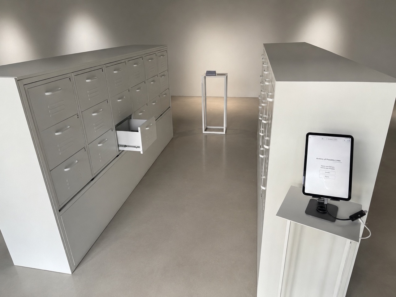 Florian Mehnert, Archive of Possible Lives installation with archive cabinets