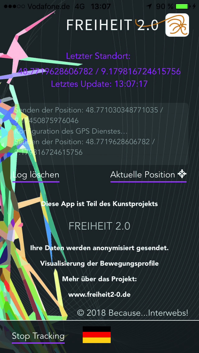 Smartphone-App Freiheit 2.0 zur anonymisierten Erfassung von Bewegungsprofilen